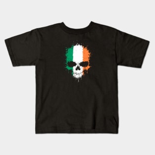 Chaotic Irish Flag Splatter Skull Kids T-Shirt